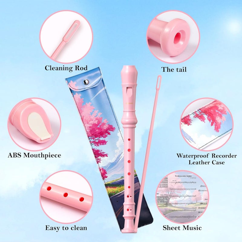 SDREAM Soprano Recorder Instrument for Kids and Adults - Beginner 8 Hole German Fingering Recorder Flute With Cleaning Rod, Packing Bag and Sheet Music (Pink) - Image 2